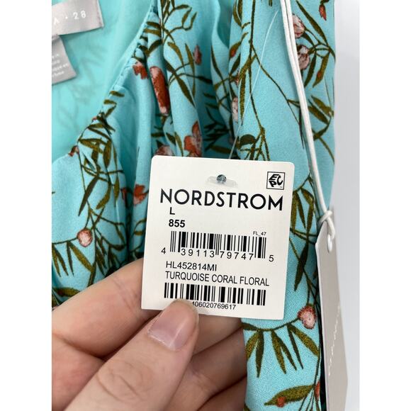 Chelsea28 Dress Womens Large Sleeveless Gathered Ruffle Turquoise Blue Floral - Picture 5 of 6